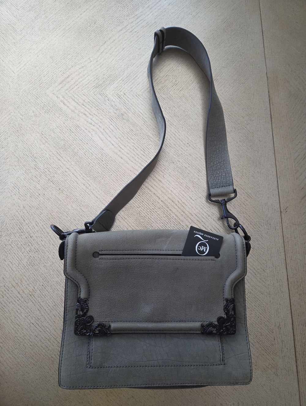 Authentic Alexander McQueen Gray Leather Crossbody Bag
